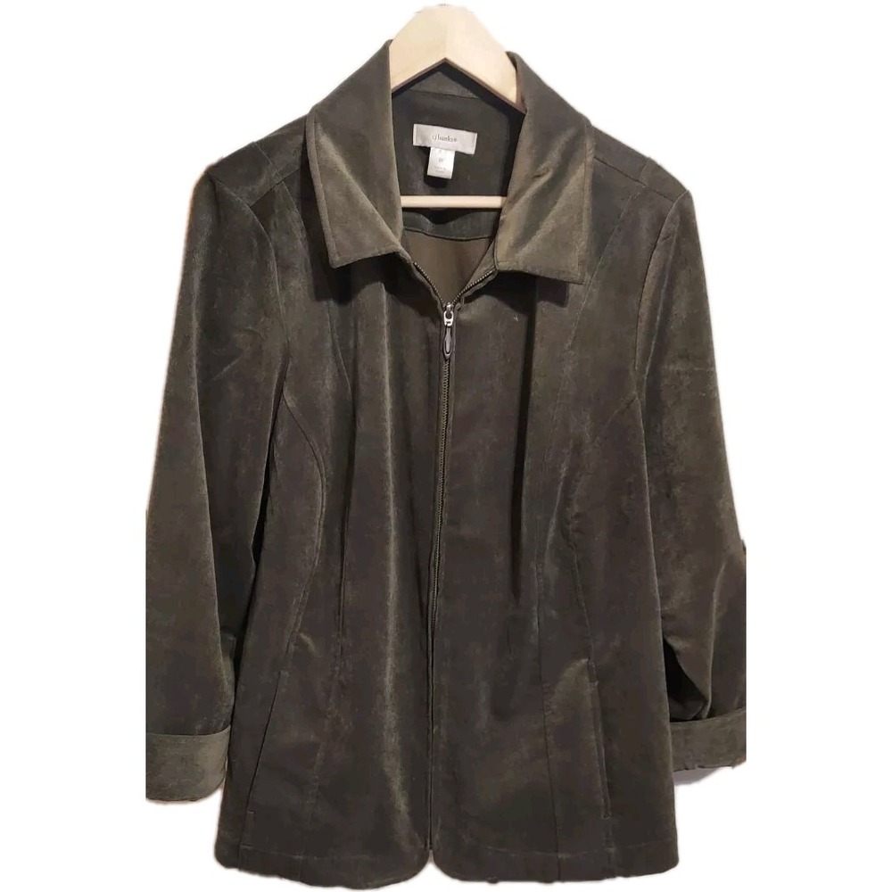 Christopher And‎ Banks Brand Olive Tapered Zip UP Jacket Size 2XL Velvet Nylon